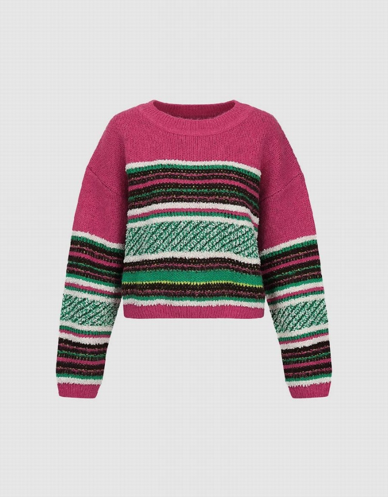 Chandails Urban Revivo Rayé Crew Neck Femme Rose Vert | WBP1978LZ