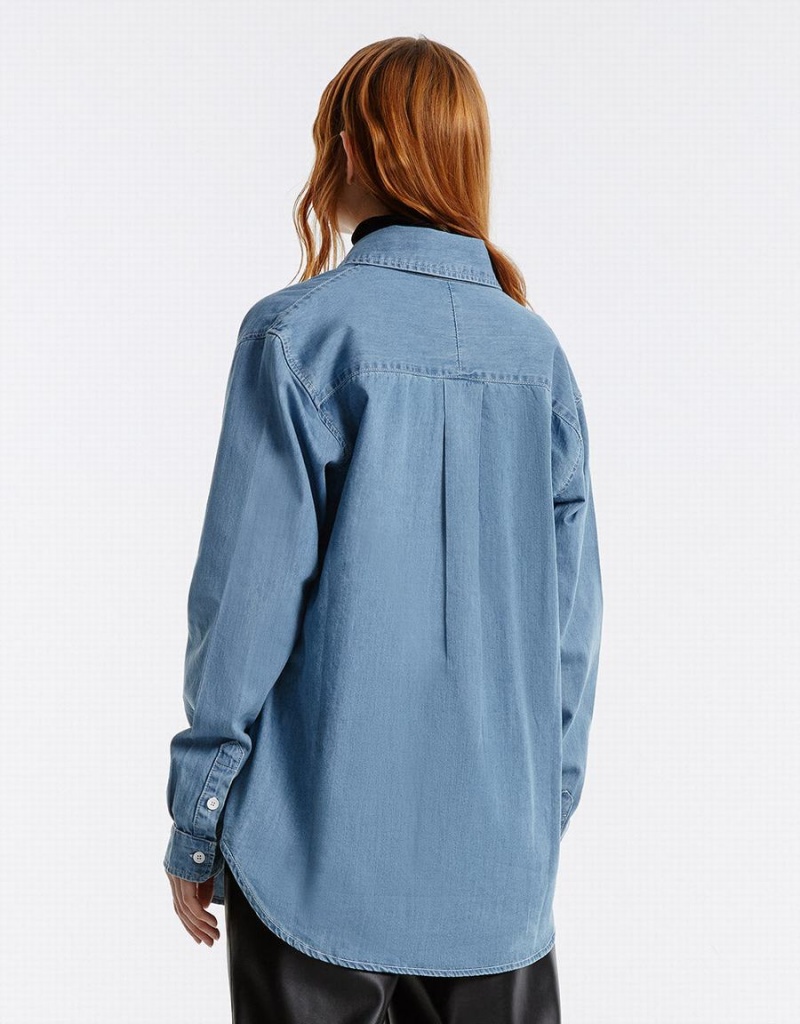 Chemises Urban Revivo Button Up Denim Femme Bleu | FDO9810SL