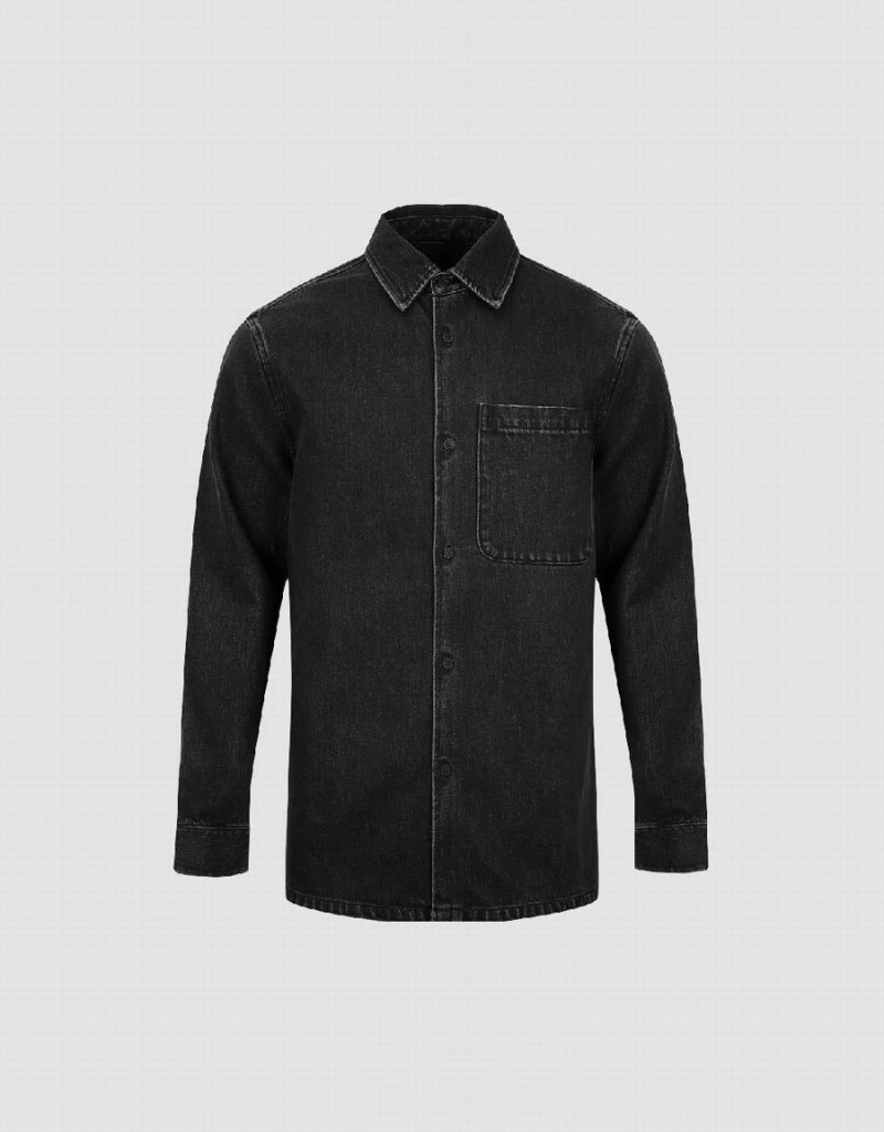 Chemises Urban Revivo Button Up Denim Homme Grise Foncé | ZYR1576MY