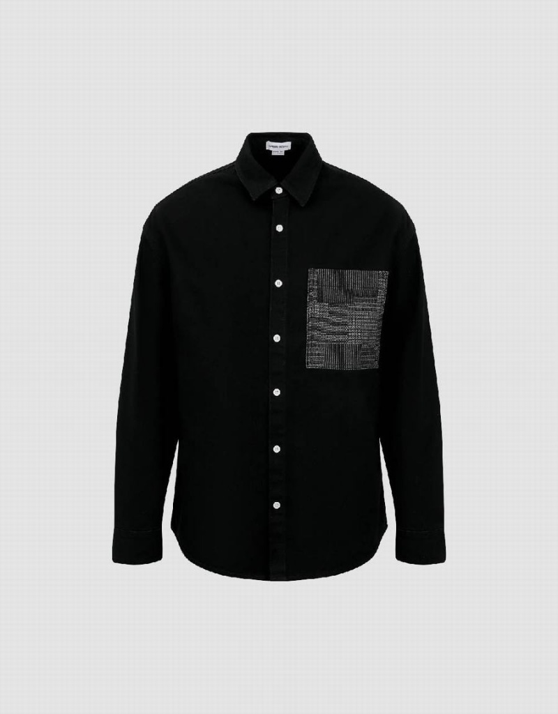 Chemises Urban Revivo Button Up Loose Denim Homme Noir | VJK777AA