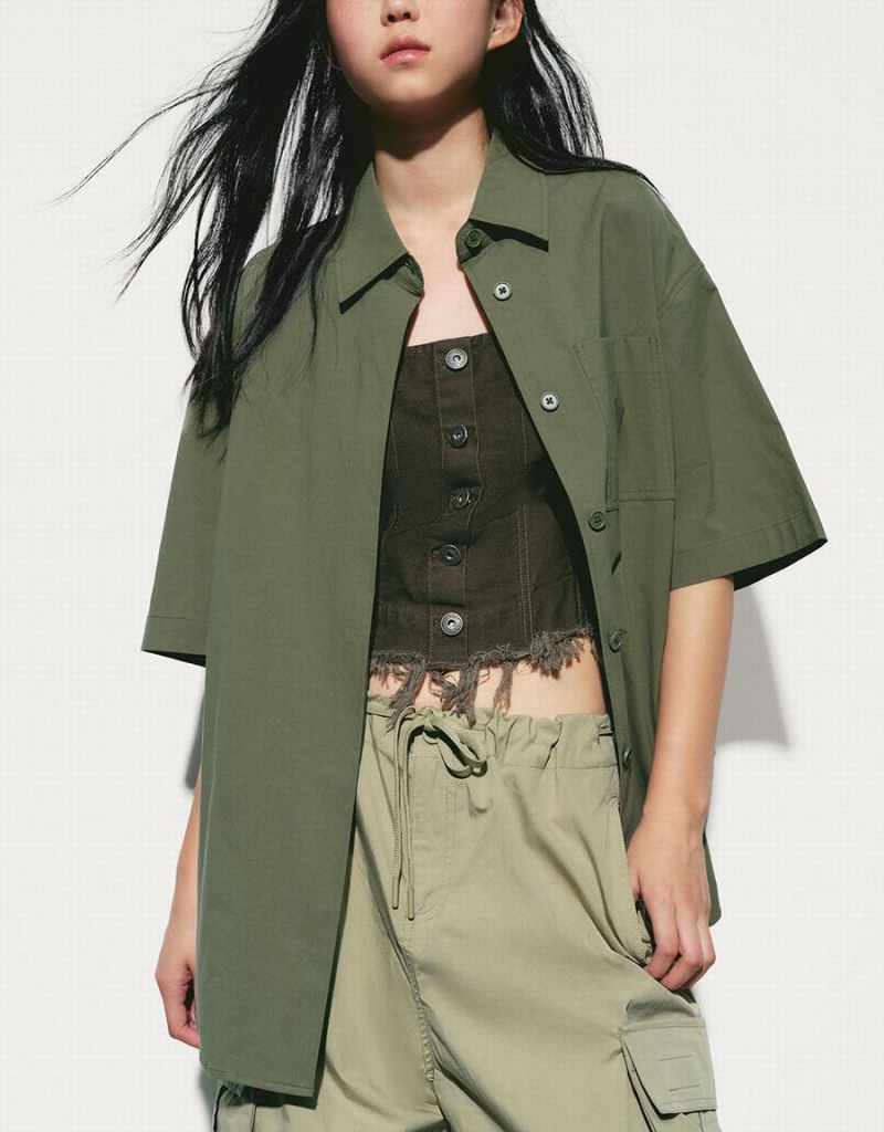 Chemises Urban Revivo Button Up Loose Femme Vert | IVC4779VJ