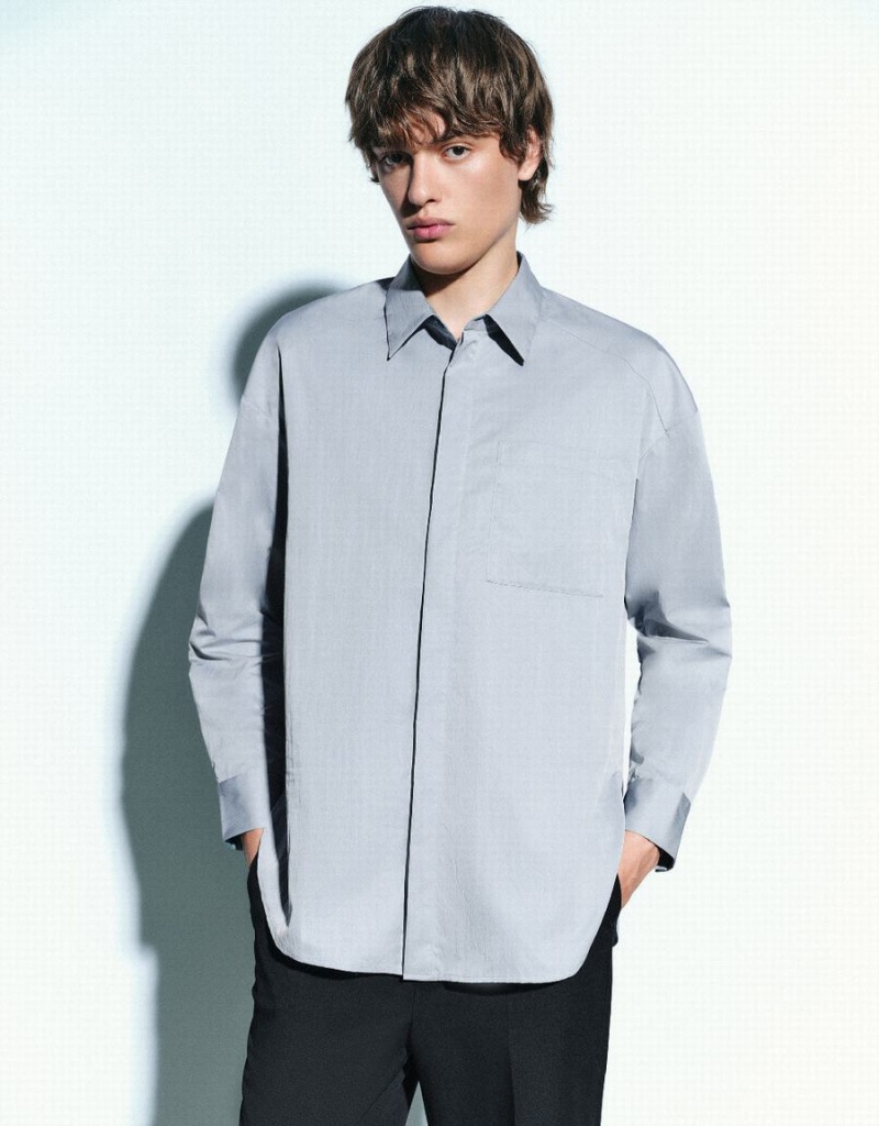 Chemises Urban Revivo Button Up Loose Homme Bleu | OLC1284PB