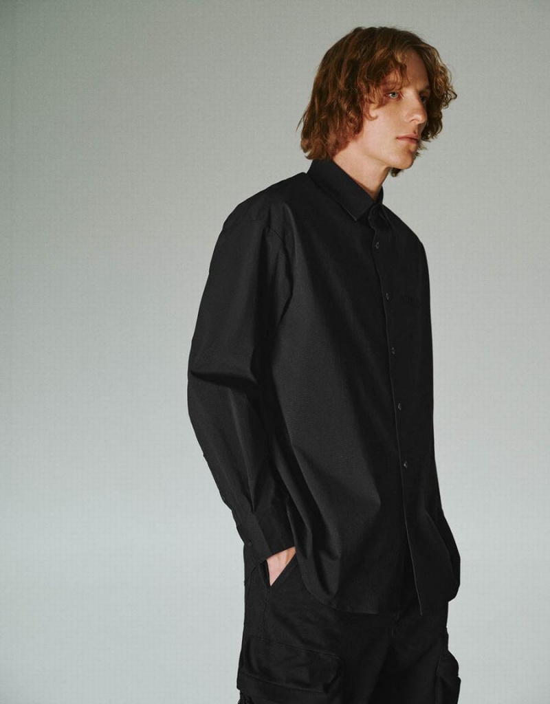 Chemises Urban Revivo Button Up Oversized Homme Noir | MVP3948JL