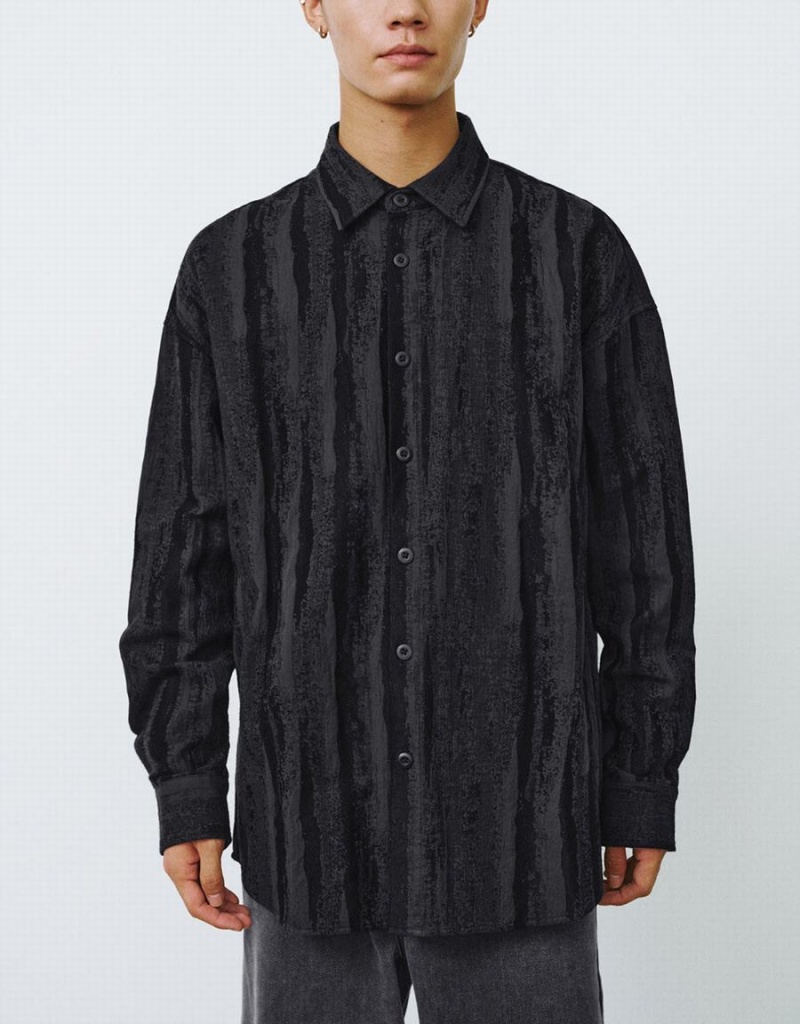 Chemises Urban Revivo Button Up Printed Loose Homme Noir | FOH10044IP