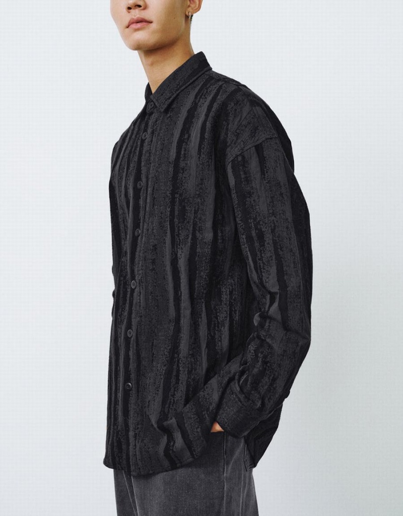 Chemises Urban Revivo Button Up Printed Loose Homme Noir | FOH10044IP