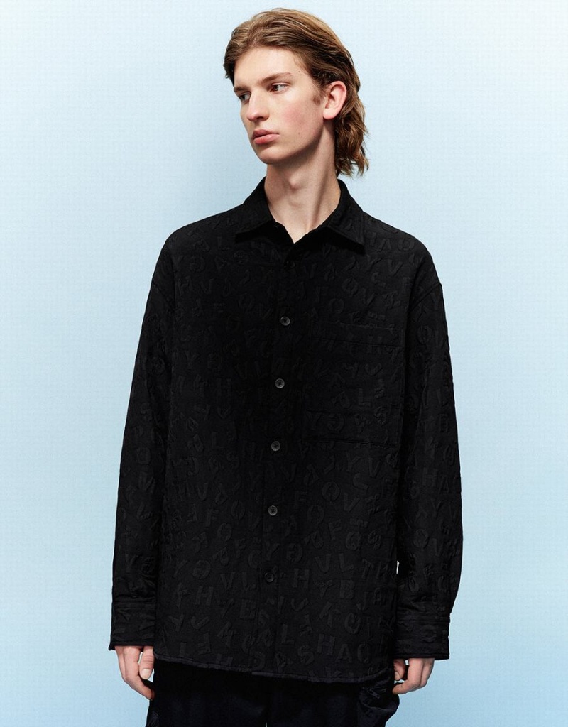 Chemises Urban Revivo Button Up Textured Loose Homme Noir | WEO894GP