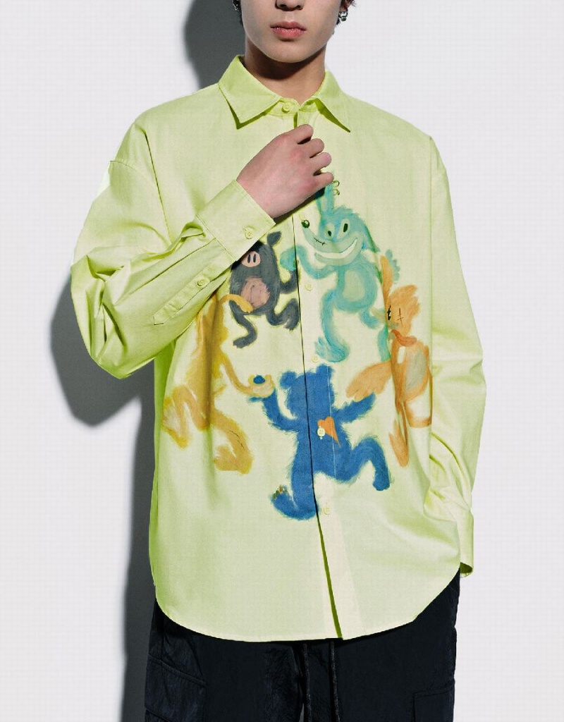 Chemises Urban Revivo Cartoon Printed Oversized Homme Vert | IMW9690PL