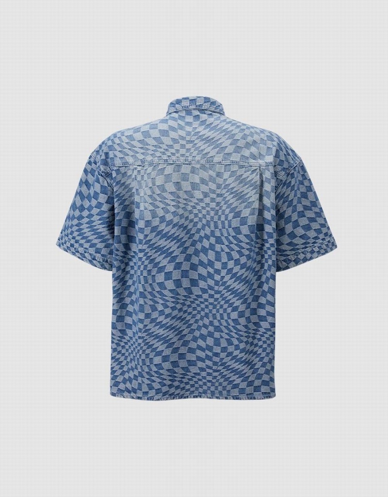 Chemises Urban Revivo Checkered Denim Homme Bleu | SNW3729EW