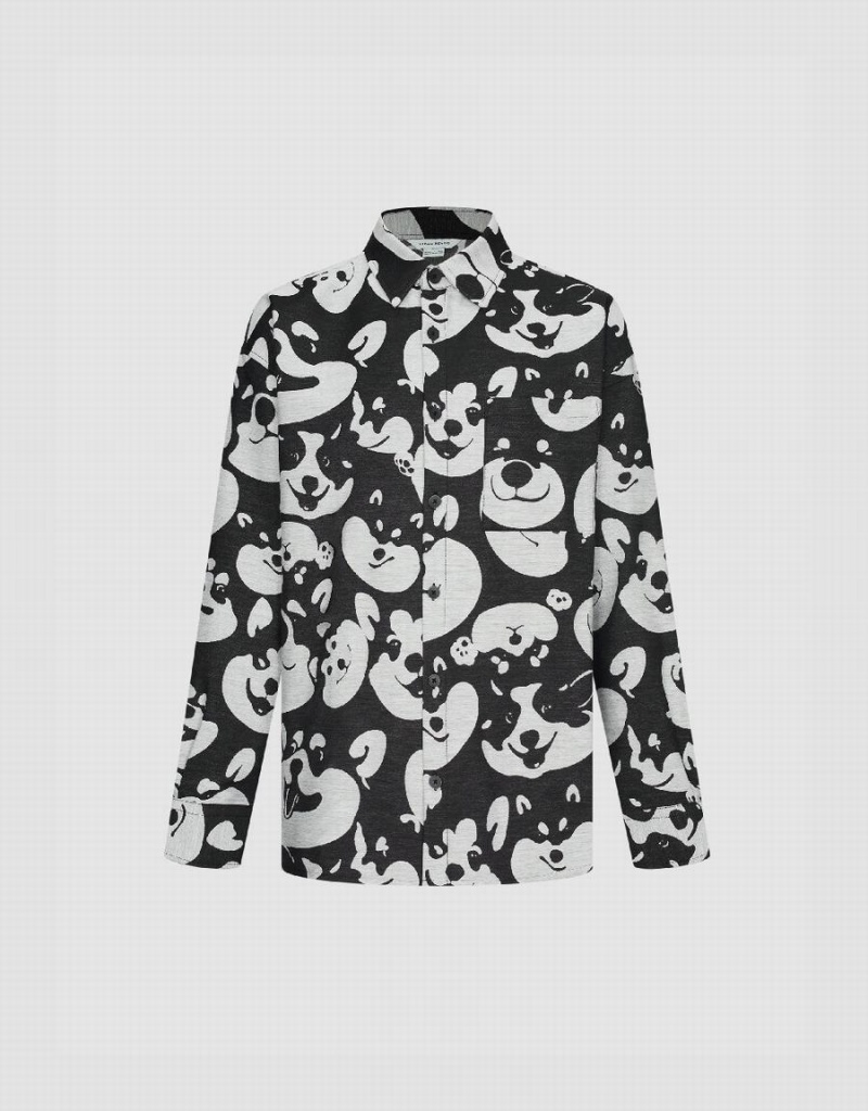 Chemises Urban Revivo Dog Printed Oversized Homme Noir | GTW5171ZM