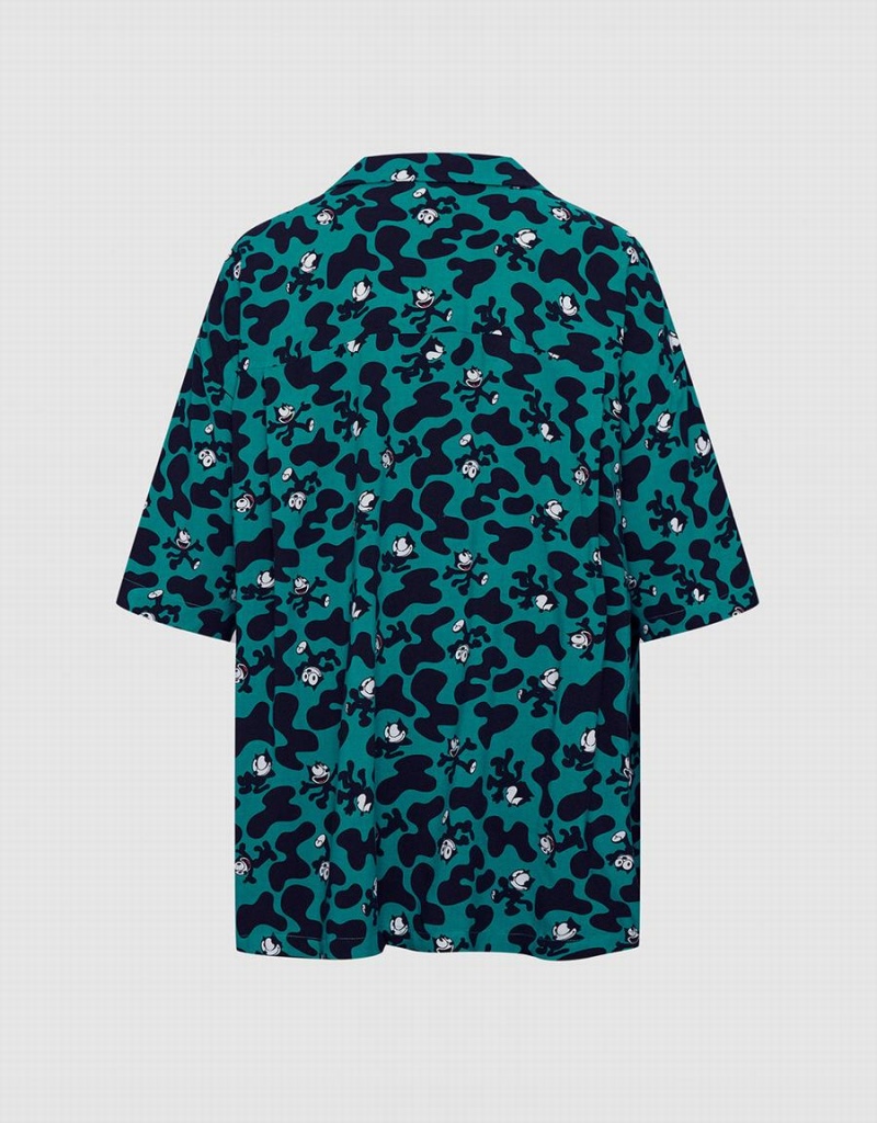 Chemises Urban Revivo Felix The Cat Allover Print Femme Vert | QPZ7630WN