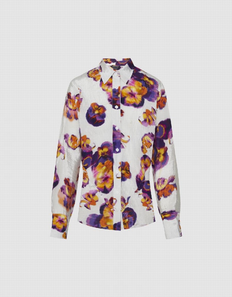 Chemises Urban Revivo Flower Printed Button Up Femme Violette | KXV796HQ