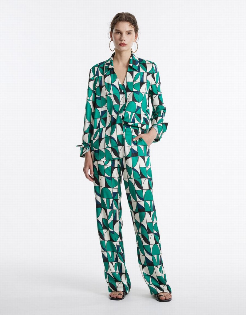 Chemises Urban Revivo Geometric Print Femme Vert | XEY9647TA