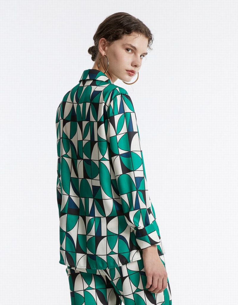 Chemises Urban Revivo Geometric Print Femme Vert | XEY9647TA