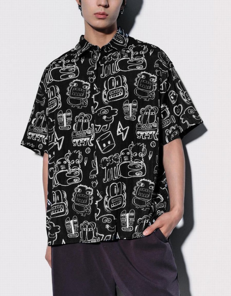 Chemises Urban Revivo Graffiti Printed Oversized Homme Noir | GFY6665RT