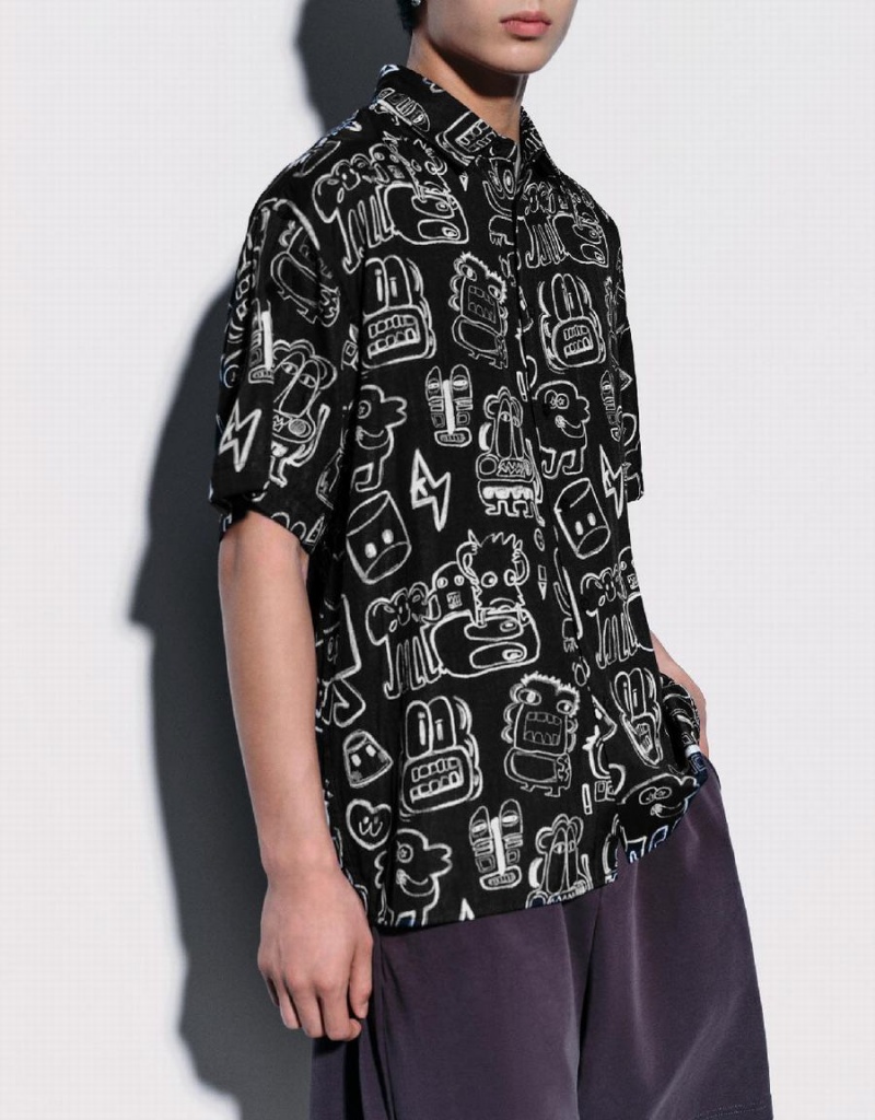 Chemises Urban Revivo Graffiti Printed Oversized Homme Noir | GFY6665RT