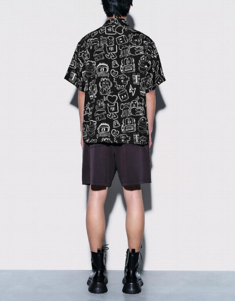 Chemises Urban Revivo Graffiti Printed Oversized Homme Noir | GFY6665RT