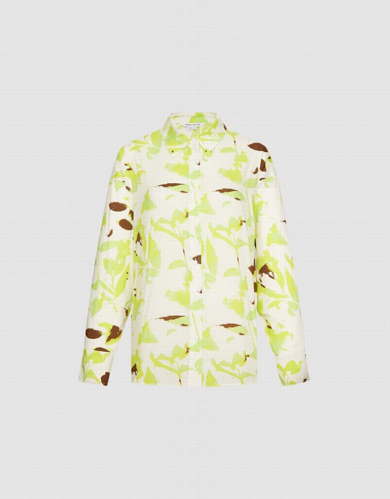 Chemises Urban Revivo Leaf Print Button Up Femme Vert | OMU4471CA