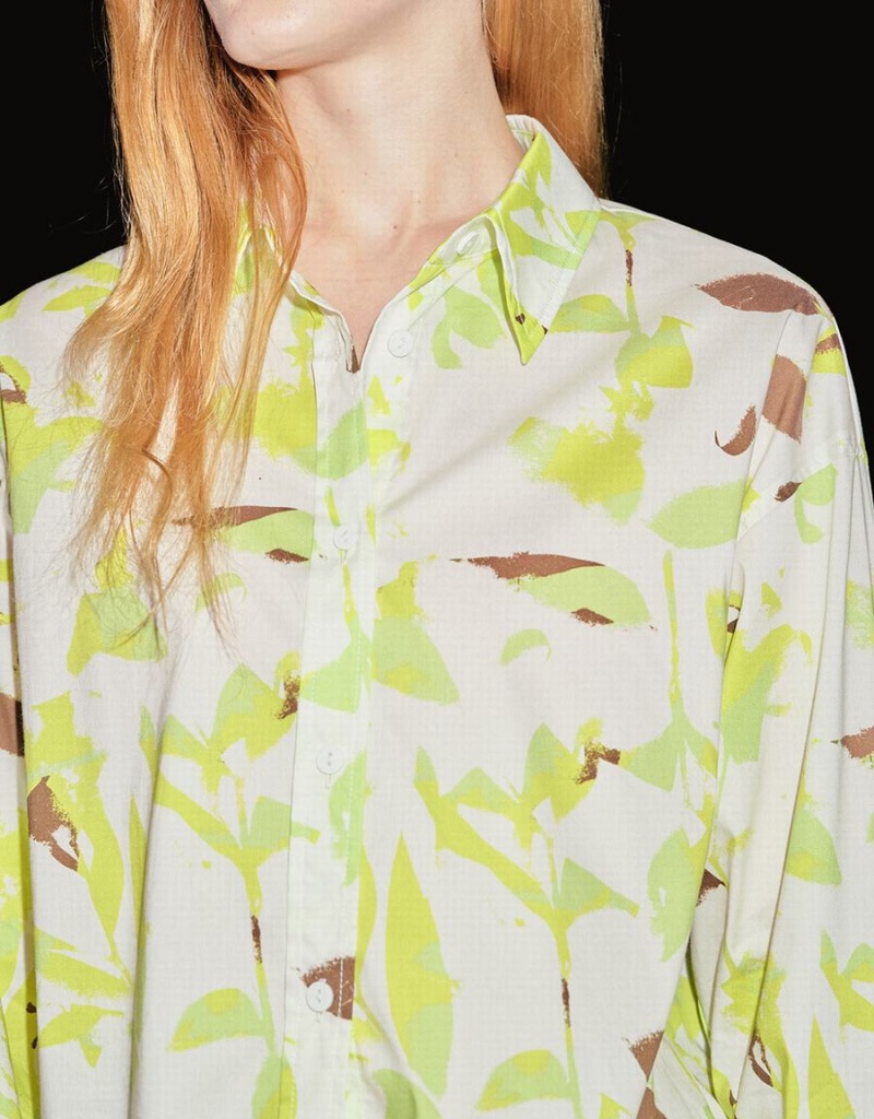 Chemises Urban Revivo Leaf Print Button Up Femme Vert | OMU4471CA