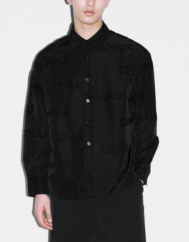 Chemises Urban Revivo Letter Printed Button Up Oversized Homme Noir | AGO169DG