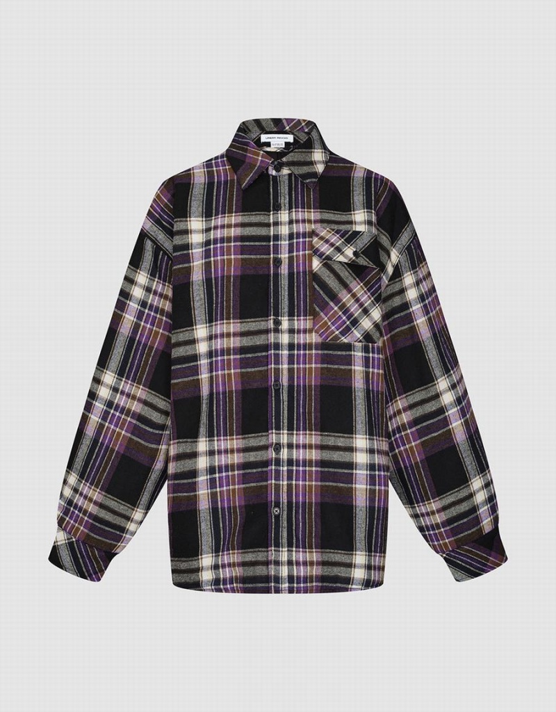 Chemises Urban Revivo Plaid Droit Femme Violette | SVD4333EV