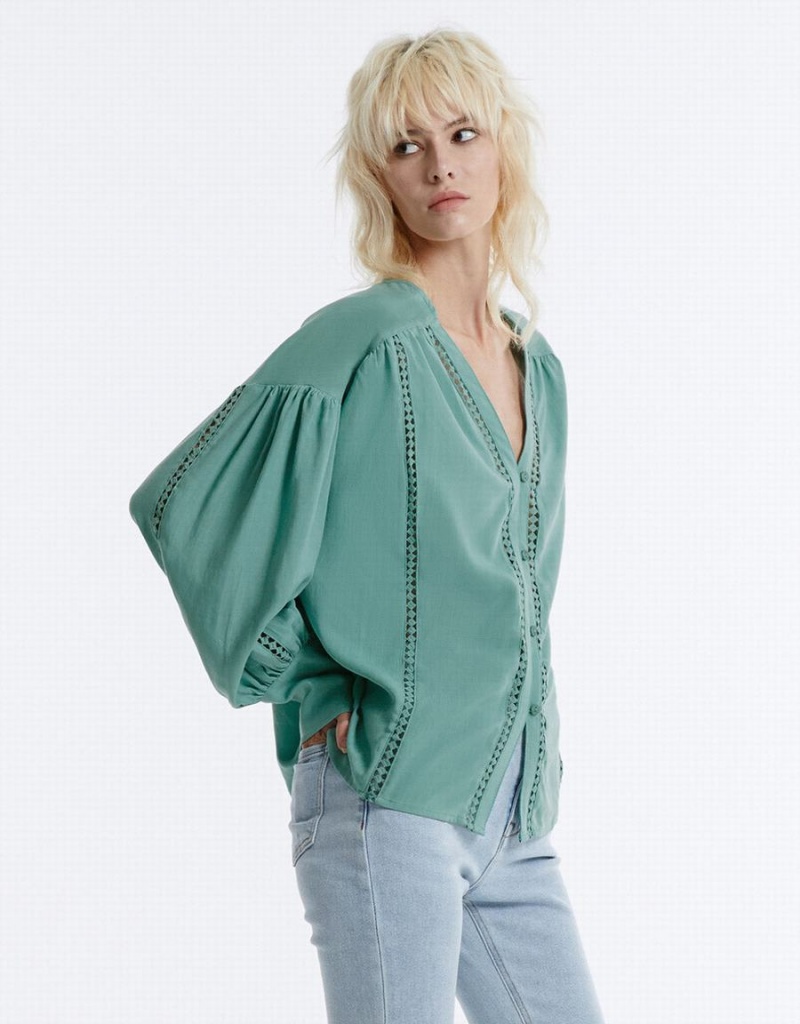 Chemises Urban Revivo Pointelle Buttoned Femme Vert | CFS8920XJ