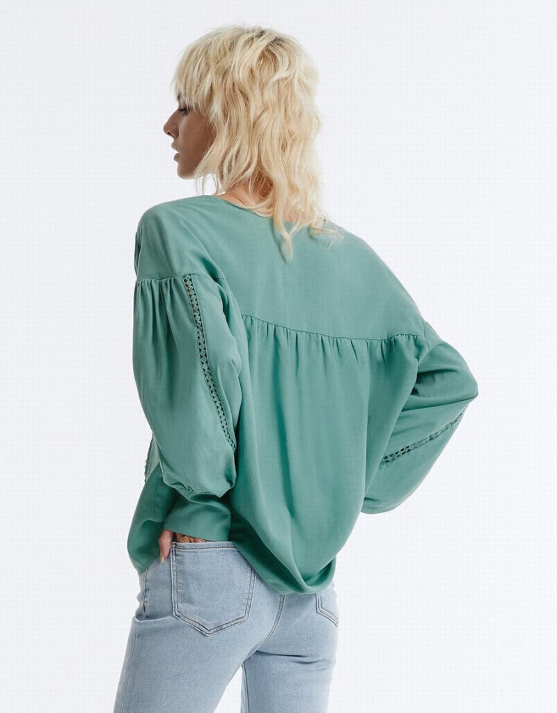 Chemises Urban Revivo Pointelle Buttoned Femme Vert | CFS8920XJ