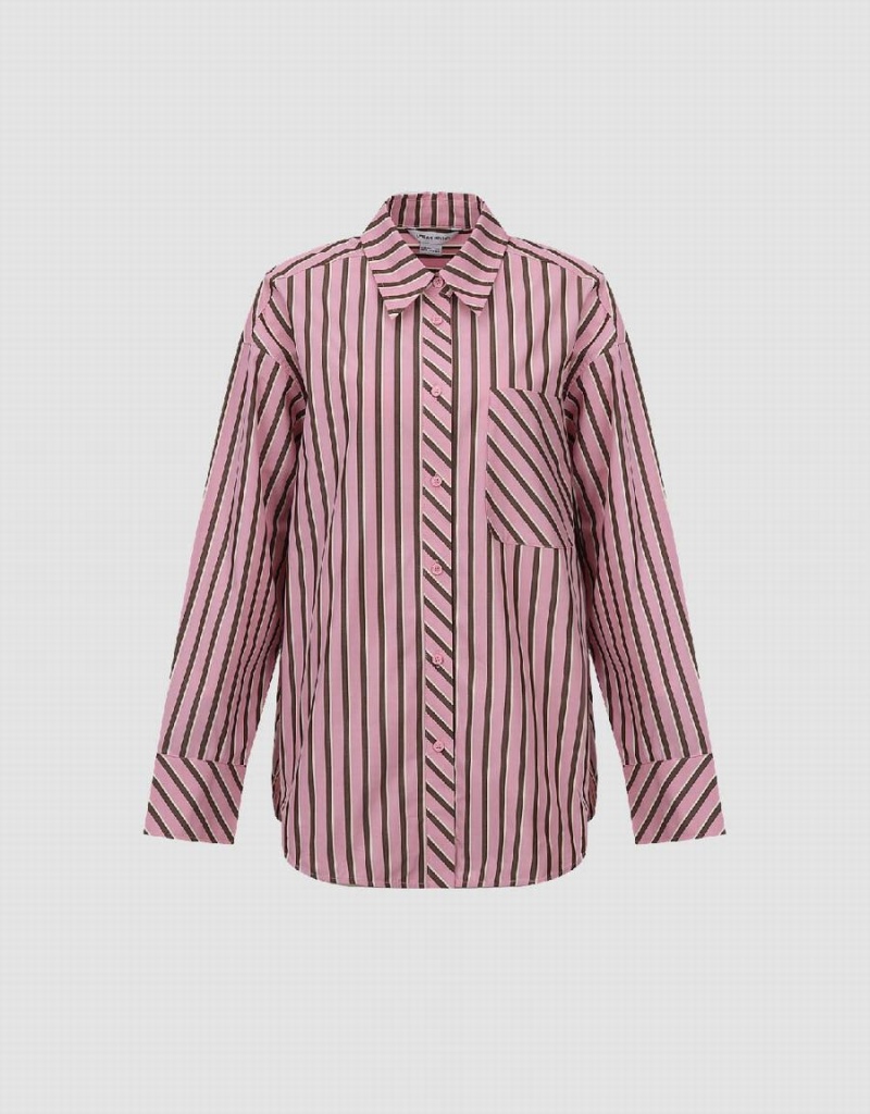 Chemises Urban Revivo Rayé Button Up Femme Rose | UBL1677UQ