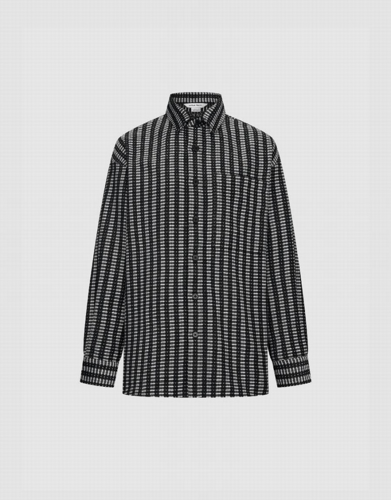 Chemises Urban Revivo Rayé Button Up Oversized Homme Noir | JGC6878IV