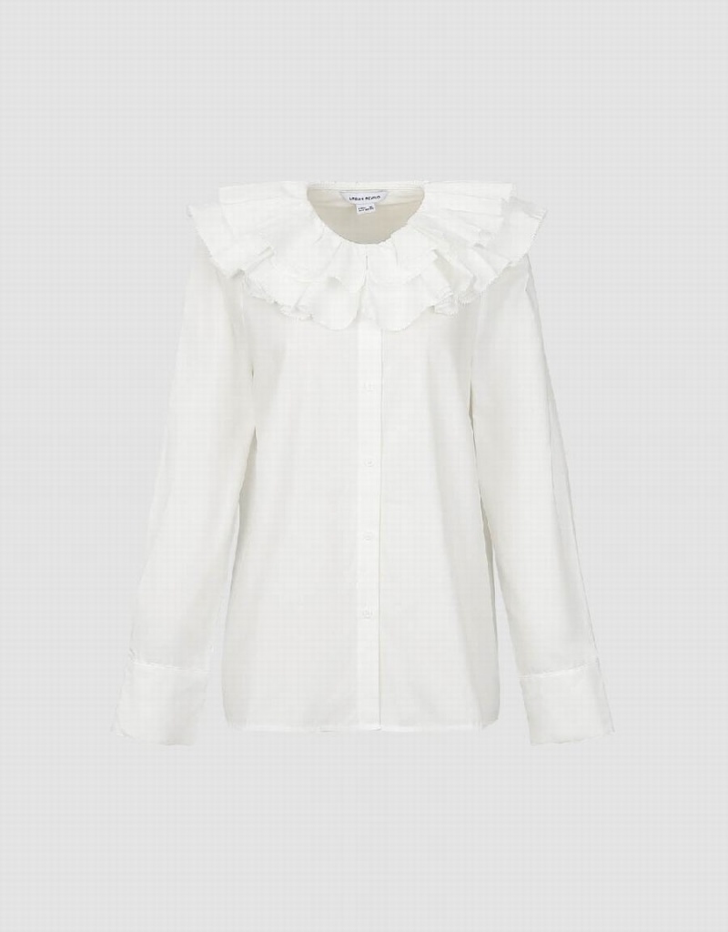 Chemises Urban Revivo Ruffle Lapel Femme Blanche | YNI2110US