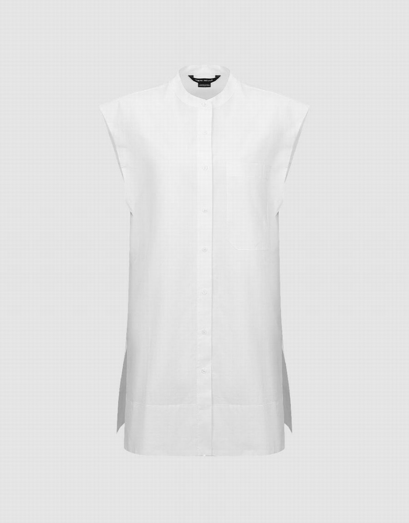 Chemises Urban Revivo Sans Manches Button Up Femme Blanche | DHU952ZU