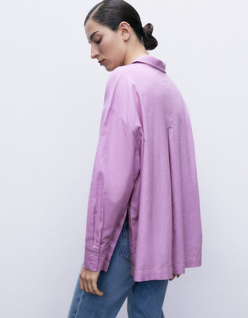 Chemises Urban Revivo Standard Sleeve With Pocket Femme Violette | MXS8953HL