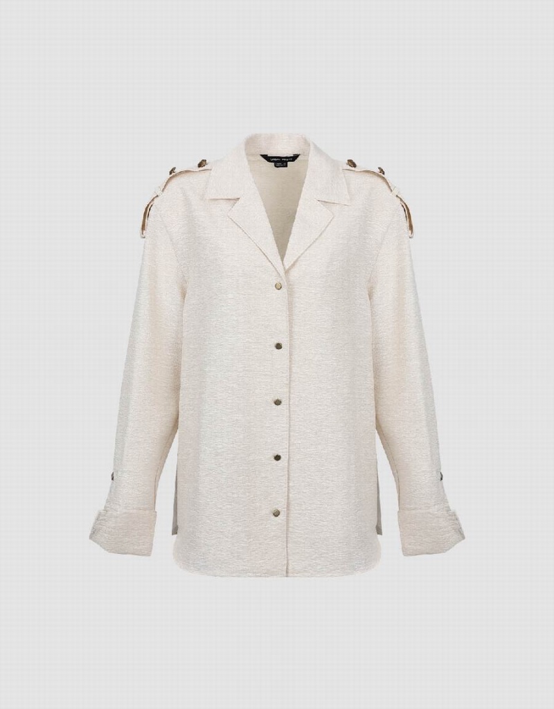 Chemises Urban Revivo Textured Lapel Droit Femme Blanche | NWZ8973FC