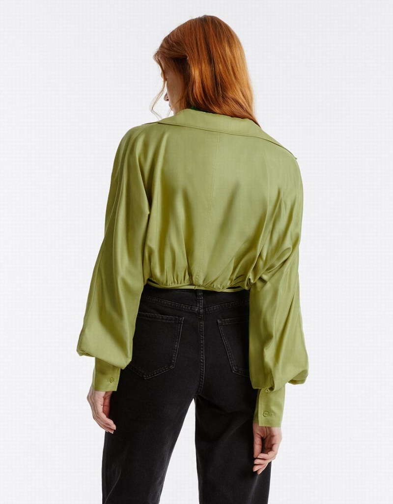 Chemises Urban Revivo Tie Front Wrap Femme Vert | FHS3415VI