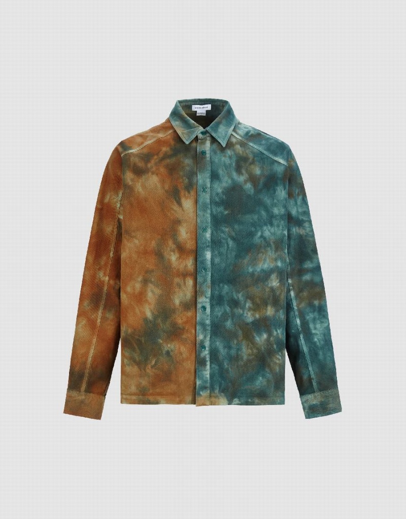 Chemises Urban Revivo Two Toned Printed Loose Homme Bleu Orange | DTL1539SC