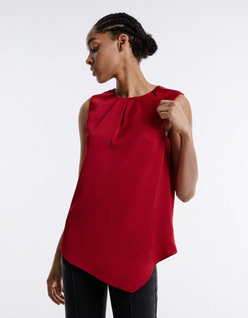 Chemisier Urban Revivo Asymmetrical Hem Femme Rouge | OKO9948QU