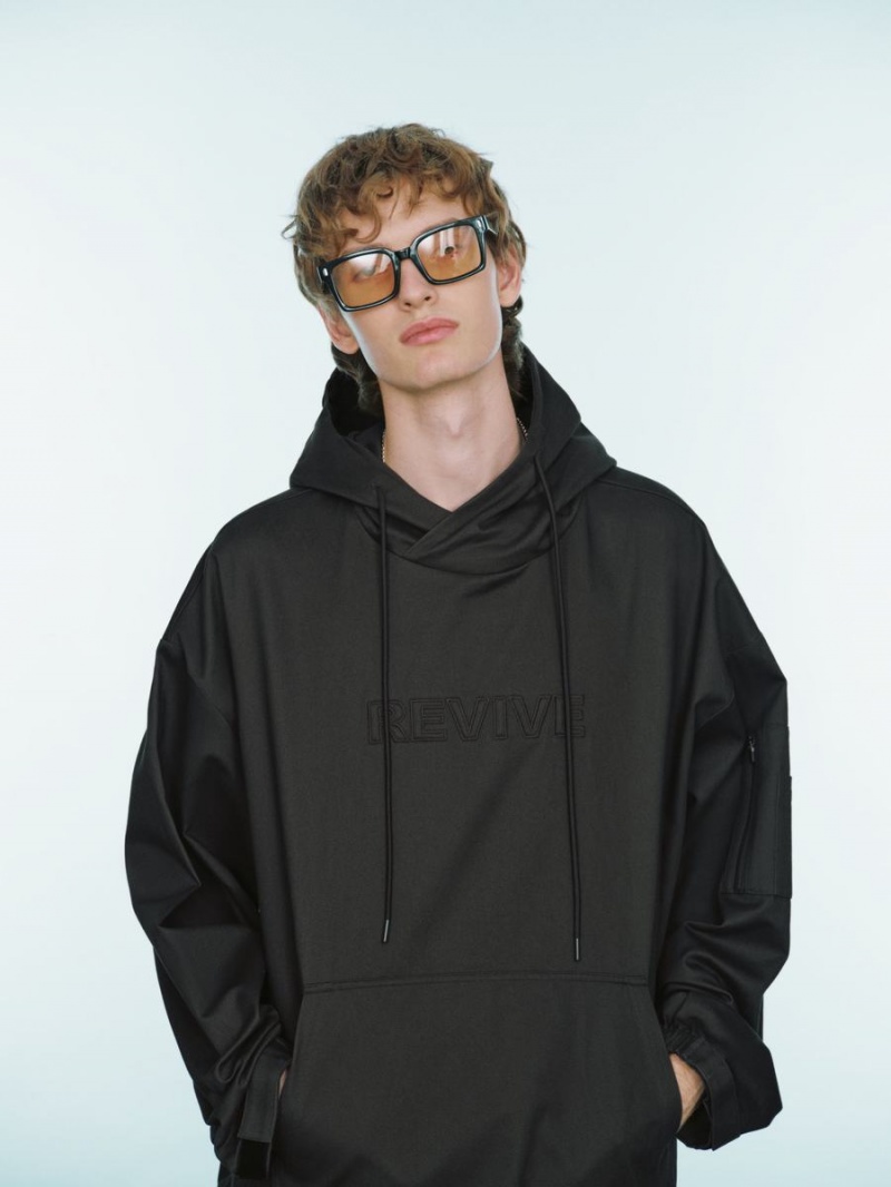 Chemisier Urban Revivo Letter Embossed Oversized Encapuchonné Overhead Homme Grise Foncé | OBZ7672SF