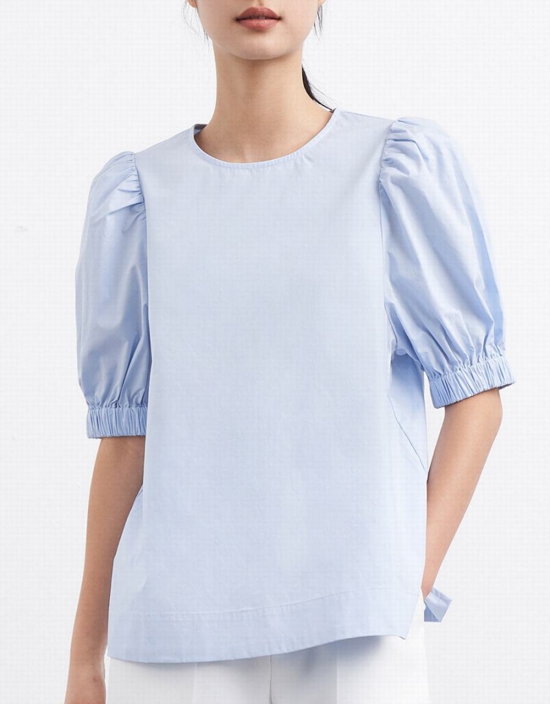 Chemisier Urban Revivo Plain Puff Sleeve Femme Bleu | KOR5625FF