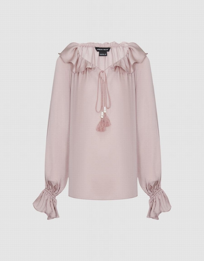 Chemisier Urban Revivo Raglan Sleeve Ruffle Overhead Femme Rose | ZLI2968UI