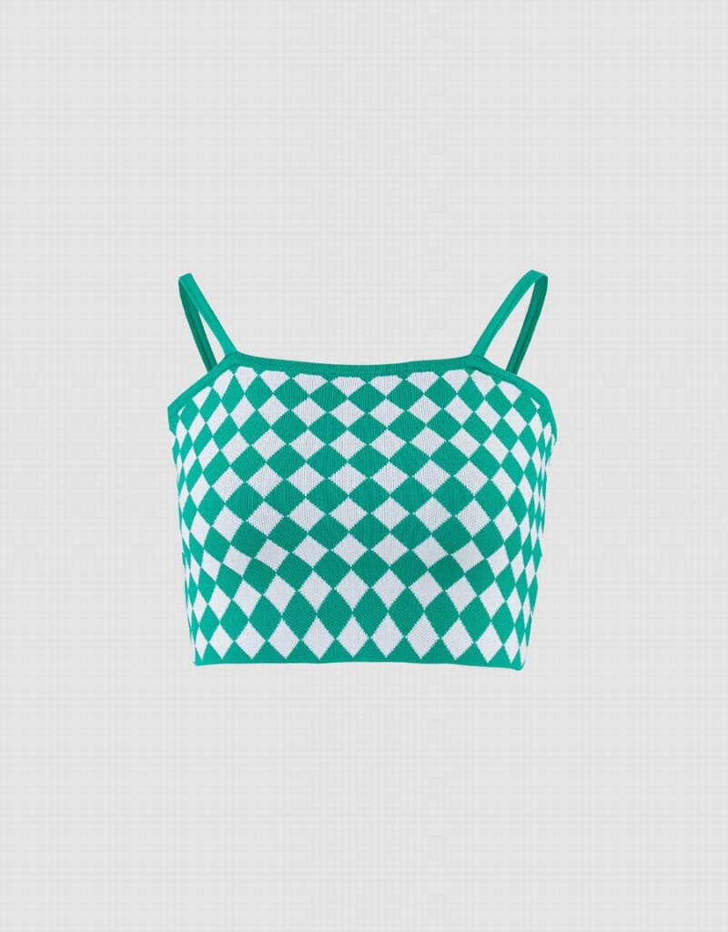 Debardeur Urban Revivo Argyle Tricoté Crop Cami Femme Vert | URH8830PH