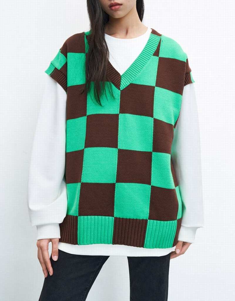 Debardeur Urban Revivo Checkered Femme Vert | ONO1233HG