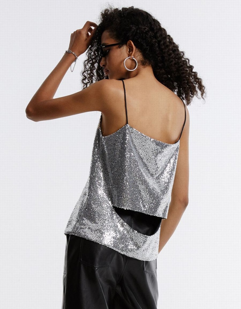 Debardeur Urban Revivo Cut Out Back Sequin Camisole Femme Argent | HDU61100CJ