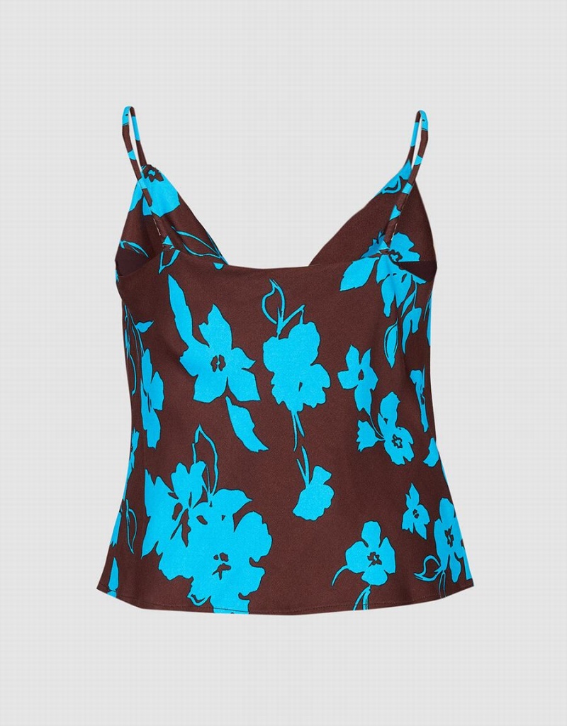 Debardeur Urban Revivo Floral Print Cowl Neck Cami Femme Bleu | NPS4970FH