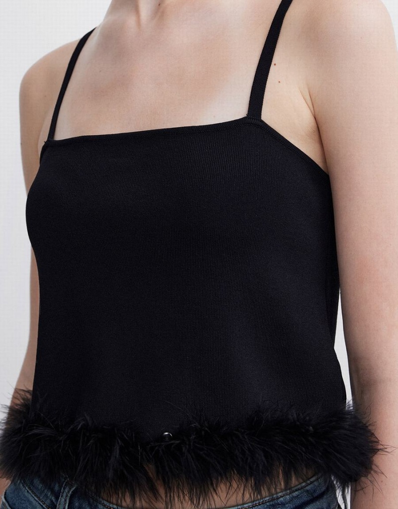 Debardeur Urban Revivo Fluffy Trim Tricoté Cami Femme Noir | VBV4999NU