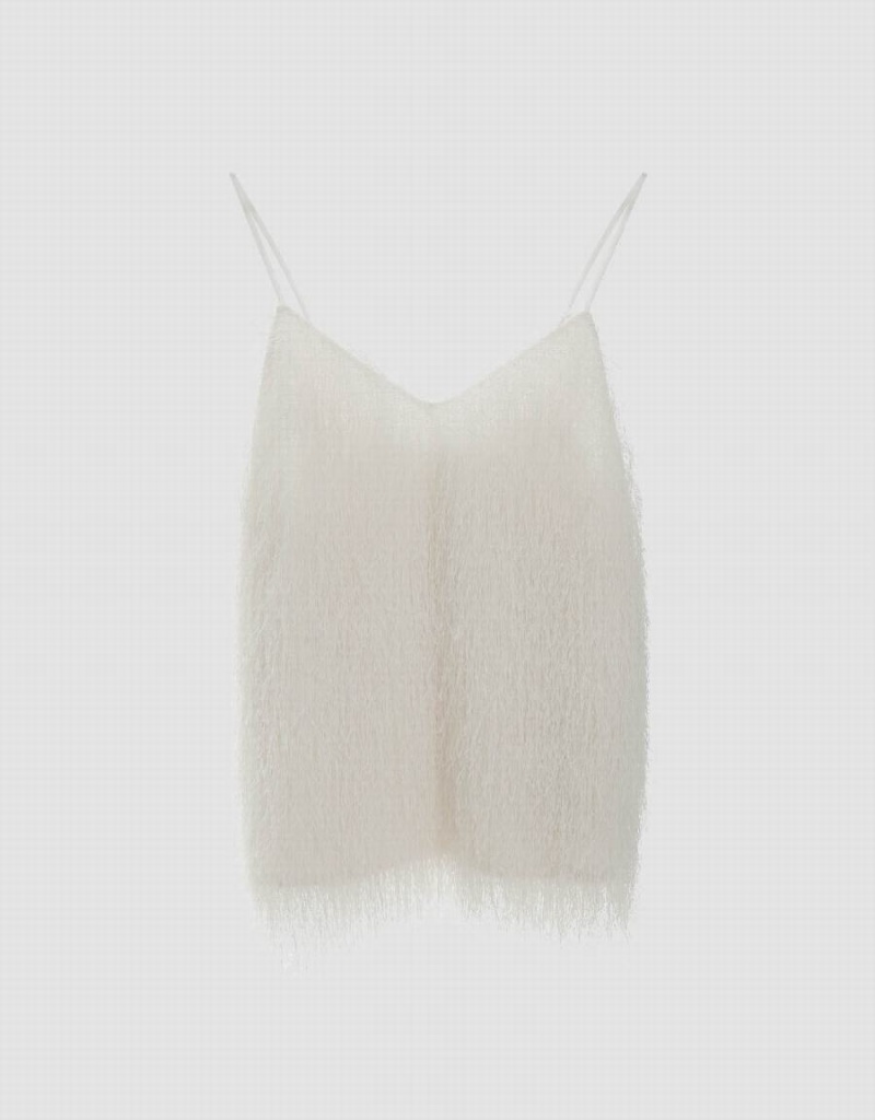 Debardeur Urban Revivo Fuzzy V-Neck Cami Femme Blanche | SMT1476SA