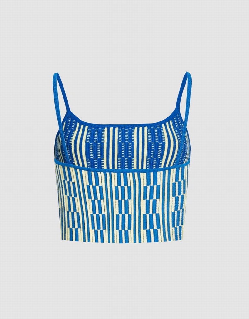 Debardeur Urban Revivo Geo Pattern Tricoté Cami Femme Bleu | EOE3246VZ