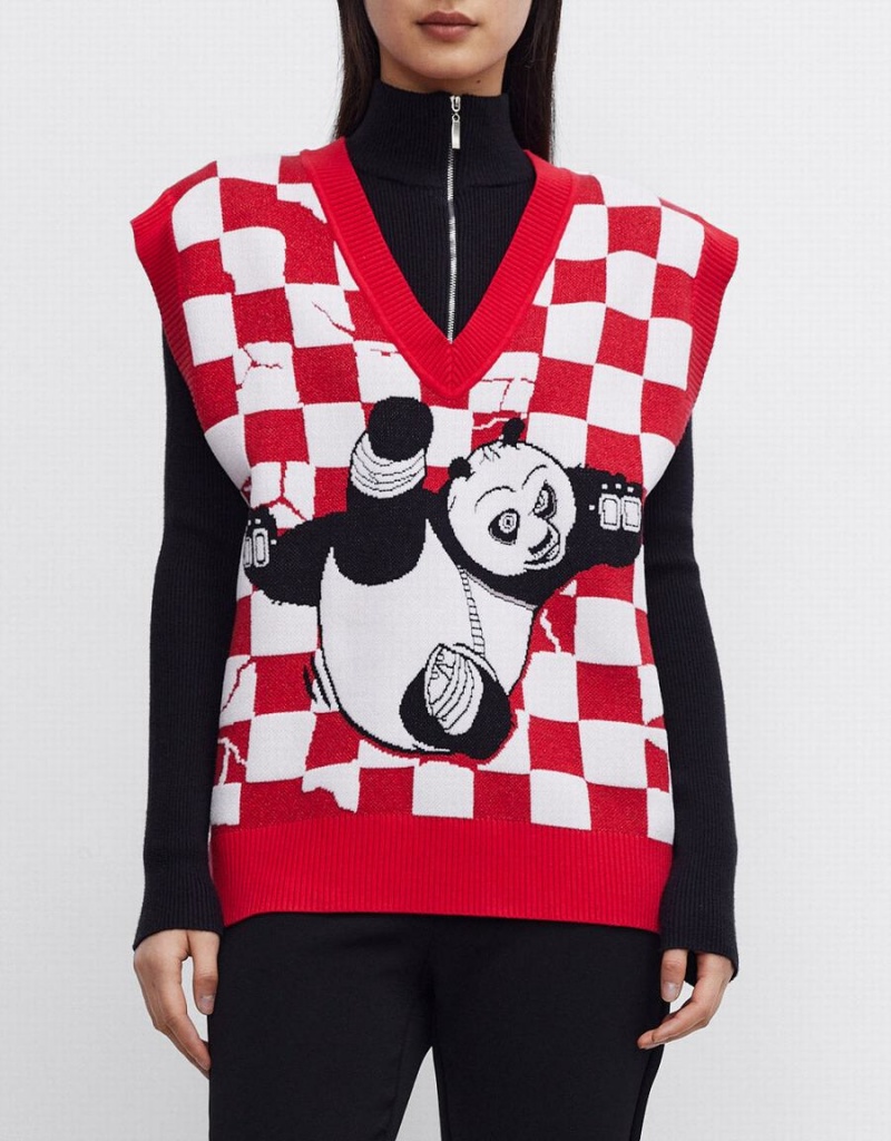 Debardeur Urban Revivo Kung Fu Panda Checkered Femme Rouge | NDK2964GX