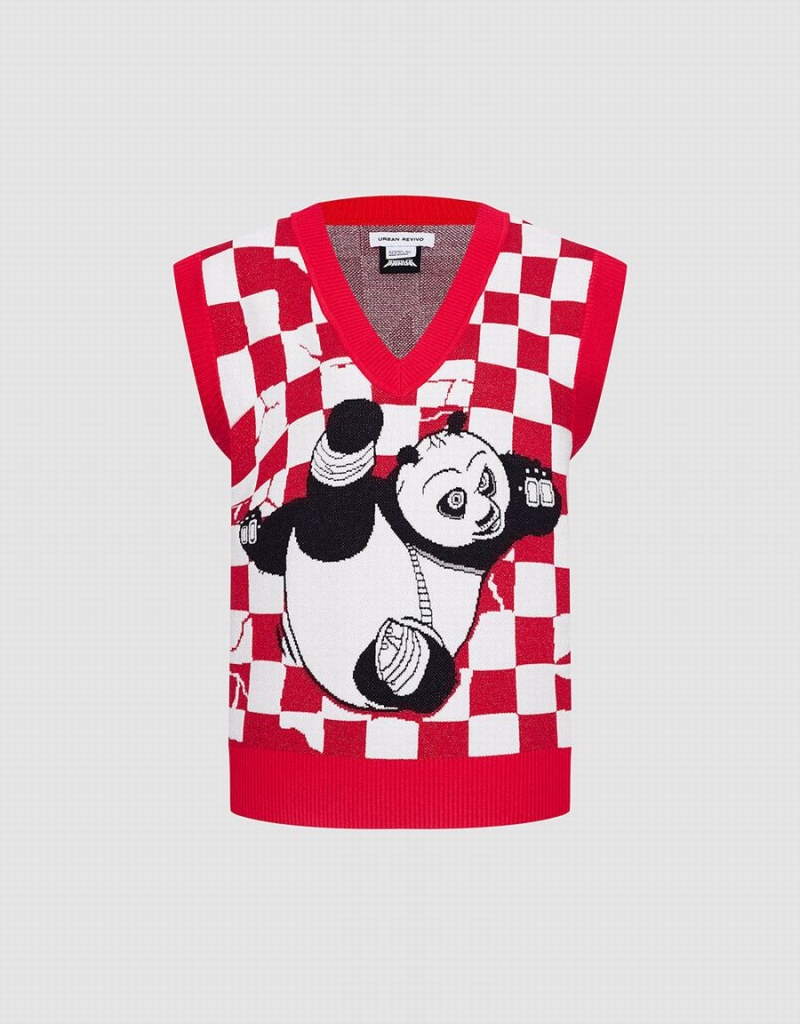 Debardeur Urban Revivo Kung Fu Panda Checkered Femme Rouge | NDK2964GX