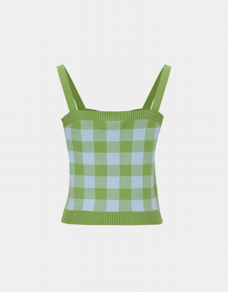 Debardeur Urban Revivo Plaid Tricoté Cami Checkered Femme Bleu | BNY9897DK