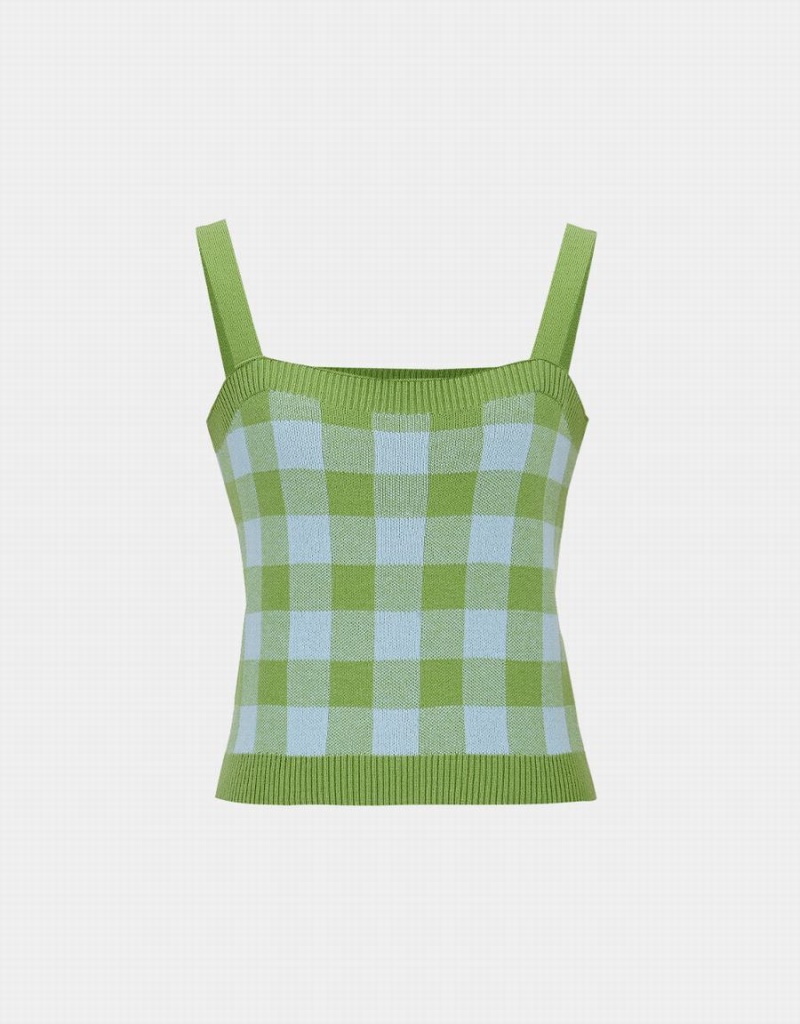 Debardeur Urban Revivo Plaid Tricoté Cami Checkered Femme Bleu | BNY9897DK