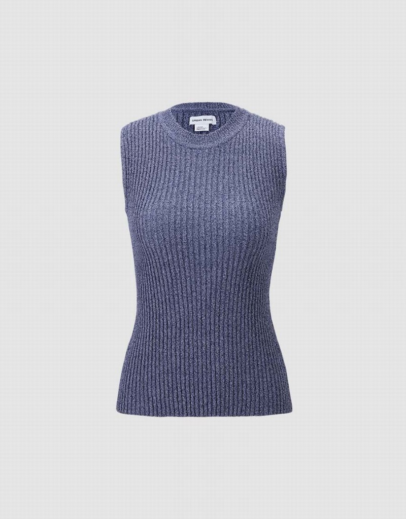 Debardeur Urban Revivo Rib Knit Femme Bleu | BVX6253GB